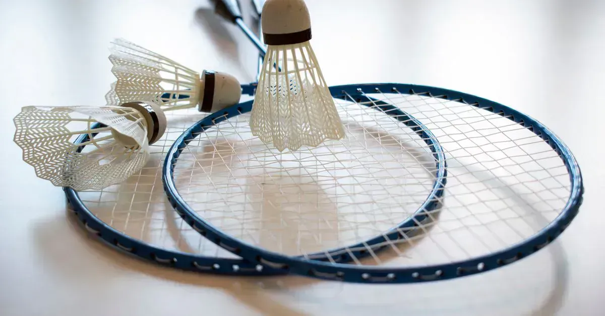 Badminton set on a lawn, ready to play